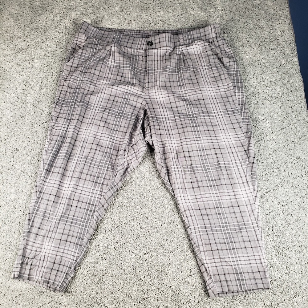 Torrid Pants Womens 24 Gray Plaid Crop Relaxed Elastic Waist High Waist Relaxed
